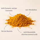 AYA BIOME PURE turmeric to postbiotic tablet, shelf-stable infographic
