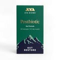 Green box of AYA BIOME Postbiotic Gut Formula with mountain design on a white background
