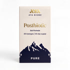 Box of AYA BIOME Postbiotic Gut Formula with mountain design on a white background