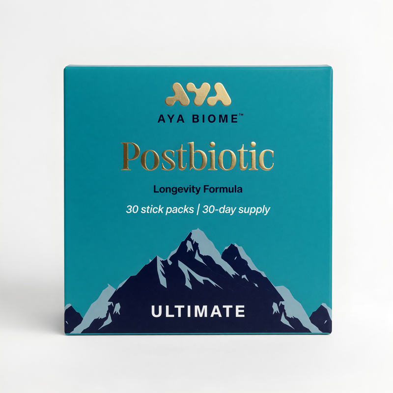Ultimate Longevity AYA BIOME fermented turmeric daily postbiotic longevity supplement UK