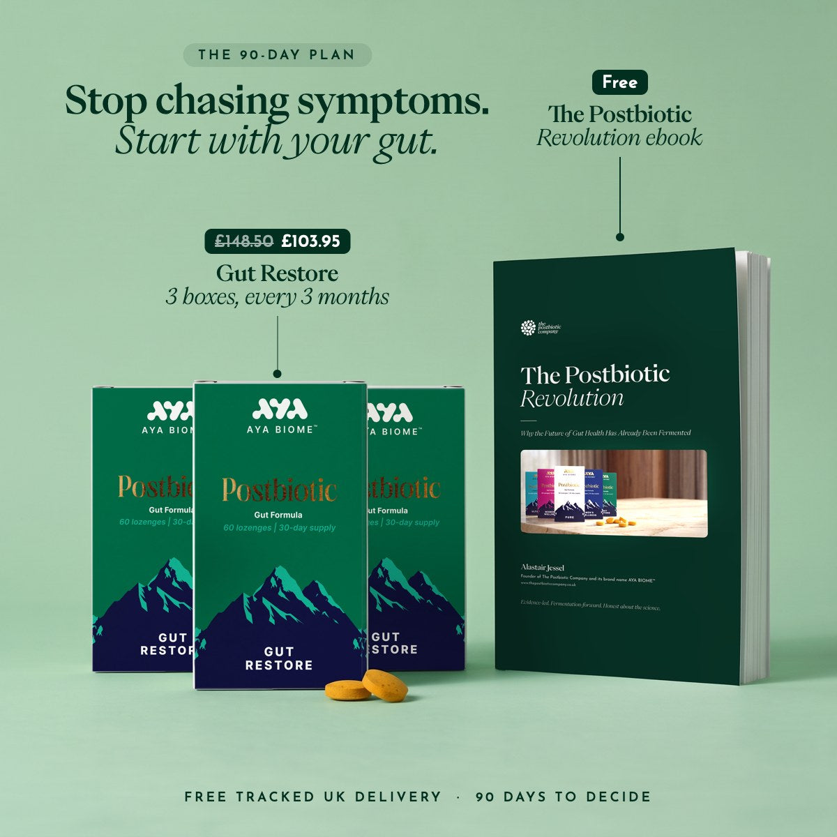 Gut Restore, the 90-day plan: three boxes and the free ebook