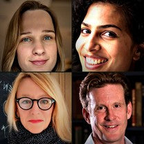 Four portraits of members of the team in a two-by-two grid